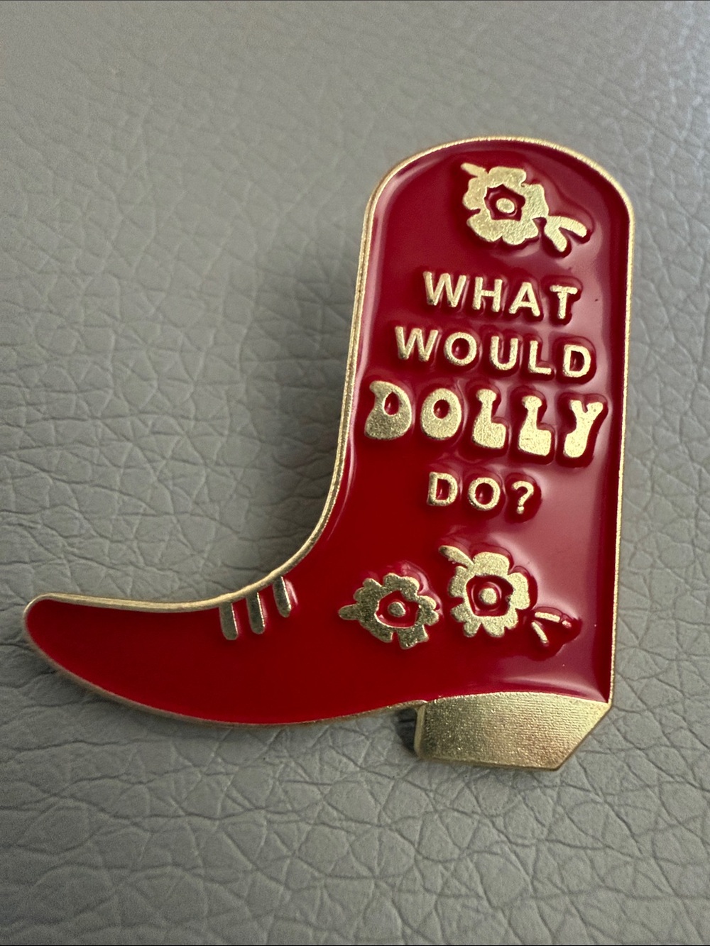 WHAT WOULD DOLLY DO? Red Enamel Boot Pin - Women Jewelry